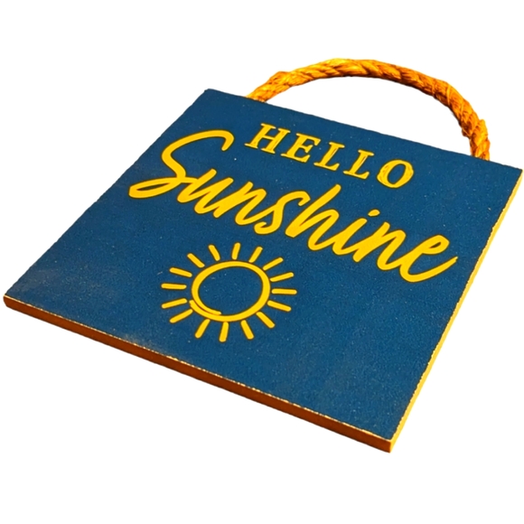 Wincraft Hello Sunshine Dark Blue & Yellow Sun Small Wooden Sign with Jute Rope - Picture 2 of 5